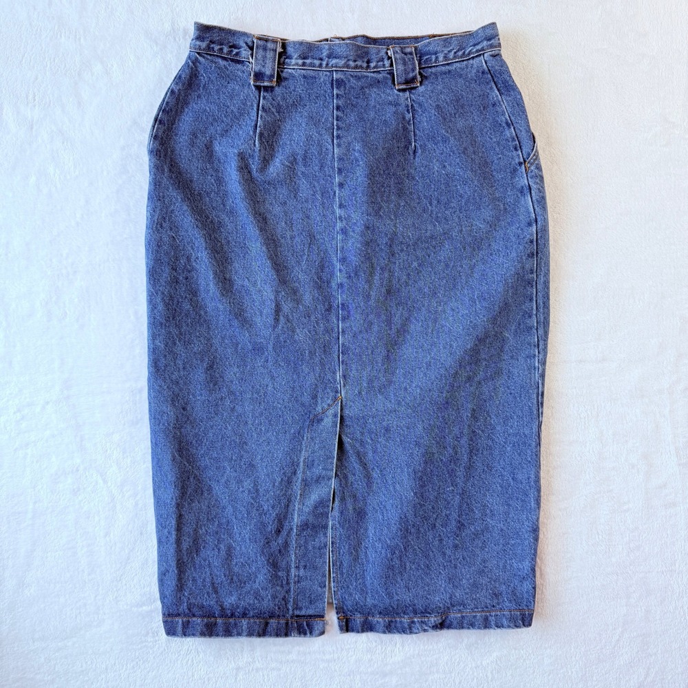 Vintage Vivaldi Jeanswear 90s Denim Midi Skirt High Waist Straight Fit Size 14 - Picture 3 of 5